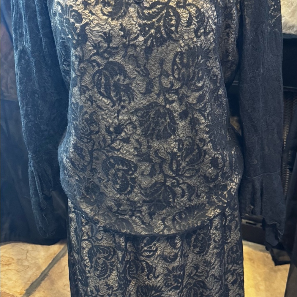 Vintage Clio Black Lace Trim Top and Skirt